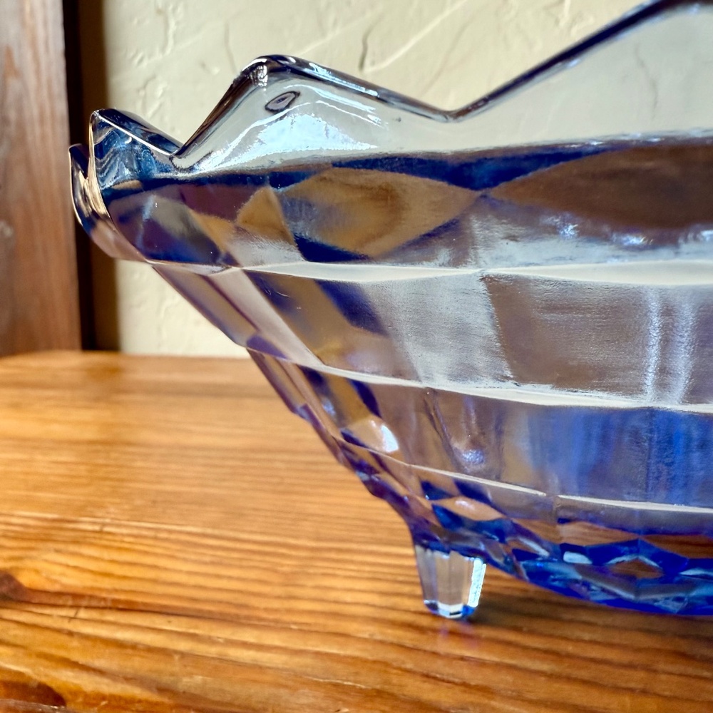 Vintage Indiana Glass Whitehall Blue Glass Bowl | 10" Footed Sawtooth Edge - Picture 3 of 15